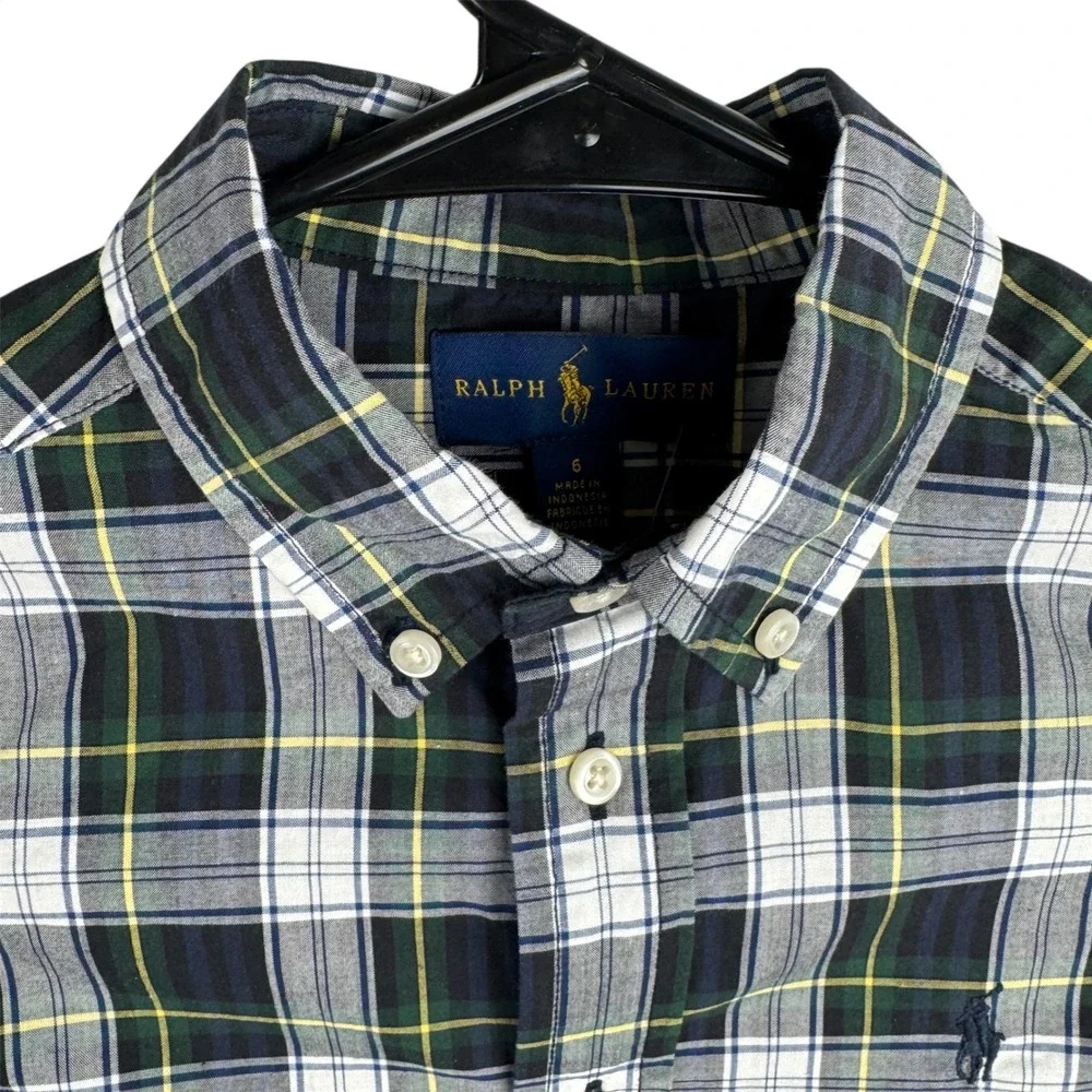 Ralph Lauren Boys 6 Plaid Button Down Shirt Long Sleeve Blue Green Holiday NWT